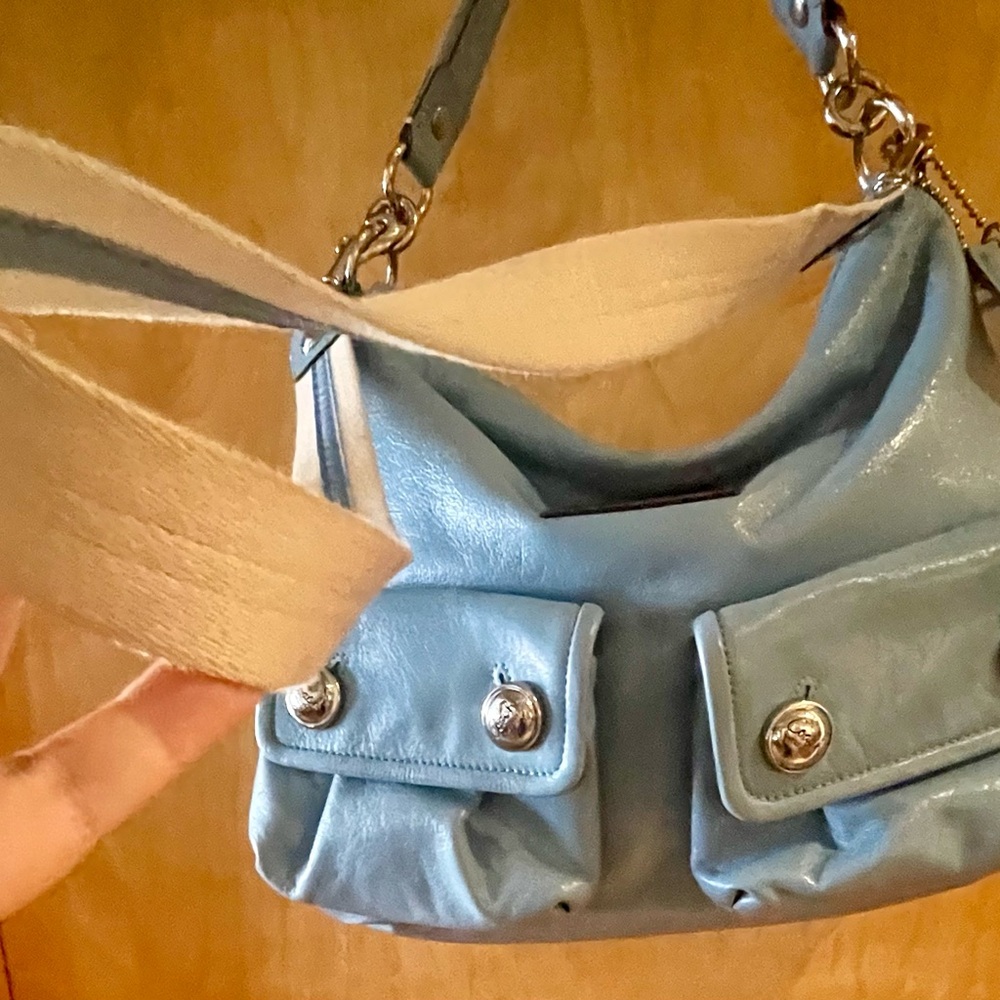 Coach Poppy Sky Blue Leather Shoulder Bag - Picture 4 of 14
